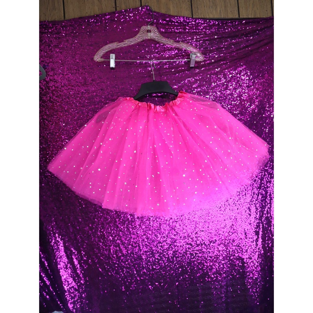 Hot Pink Tutu Skirt S/M Star Moon Tulle Mesh Mini Skirt Fun Run Neon Party Y2K